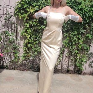 Vintage Wtoo Pastel Yellow Satin Strapless Gown + Detachable Straps Size 2